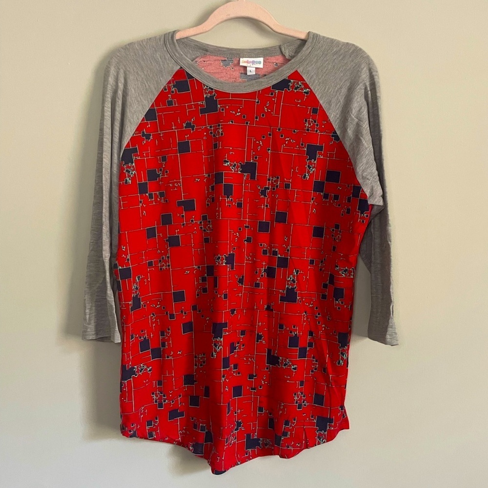 Lularoe Red Geometric Randy Baseball T-Shirt